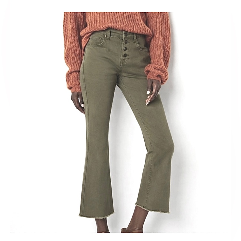 FRYE NWT Dusty Moss Olive Green Flared Crop Button Fly Jeans 18W